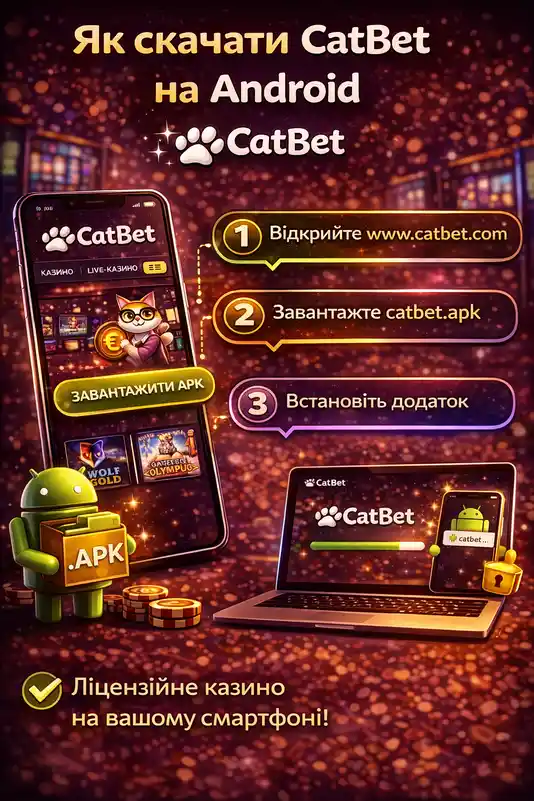 Встановлення додатку CatBet на Android — завантаження APK з офіційного сайту, дозвіл невідомих джерел та іконка на головному екрані