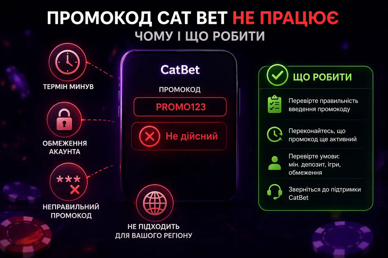 Чому промокод CatBet не працює — прострочений код, помилка введення, мінімальний депозит не виконано та обмеження акаунту